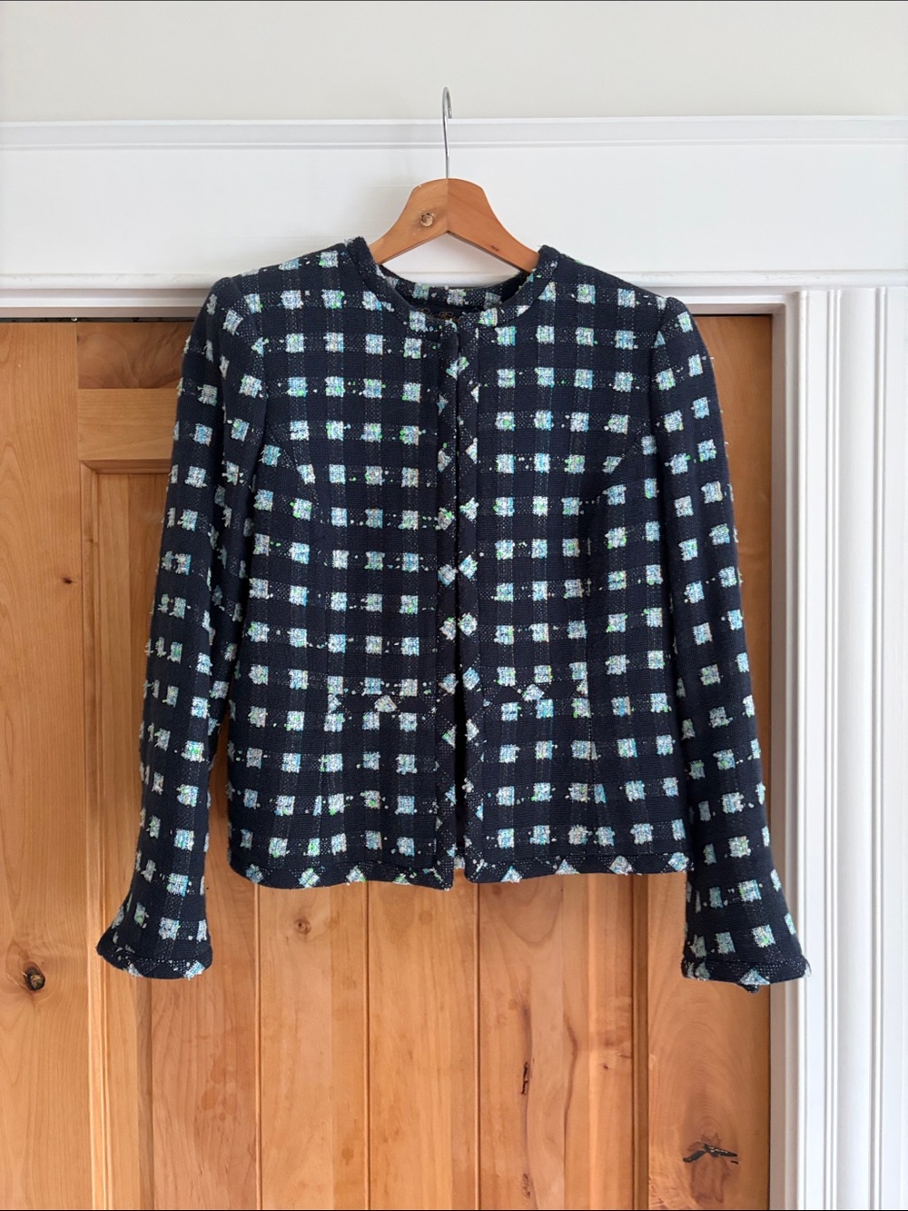 Brooks Brothers Navy and Light Blue Check Tweed Blazer